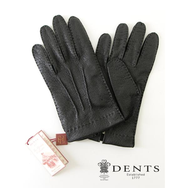 英国老舗】極美品/DENTS製ペッカリー本革レザー手袋ブラック 英国老舗