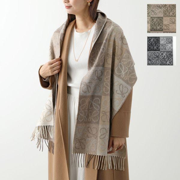 リロ！様LOEWE アナグラム ストール マフラー ベージュ系 フリンジ付き