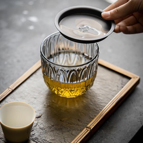 耐熱硝子 茶こぼし ガラス 建水 けんすい 水盂 （灰色 蓮） : お茶と