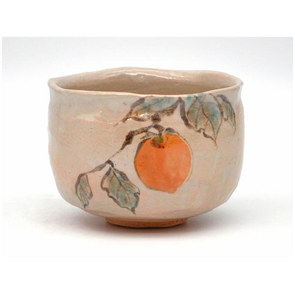 茶道具・茶器 抹茶茶碗 楽焼 木守り（ きまもり ） 柿の絵、 京都 吉村