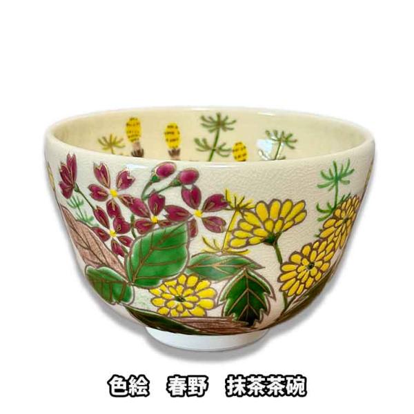 茶道具 茶碗 仁清 色絵 春草 茶碗 京焼 清水焼 山本閑人 阿吽 新品
