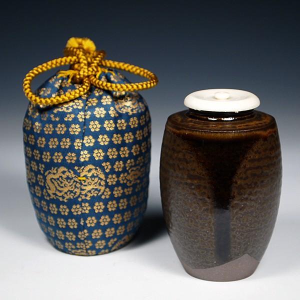 送料無料（茶道具/濃茶器）名物 市場手 月草茶入写し 笹田有祥作 正絹