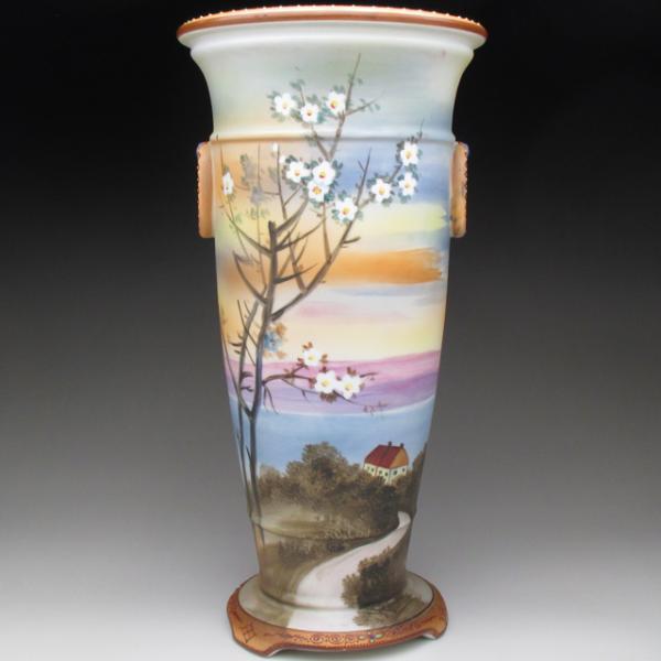 ノリタケ オールドノリタケ 夕焼湖畔風景絵 花瓶 27cm : アンティーク