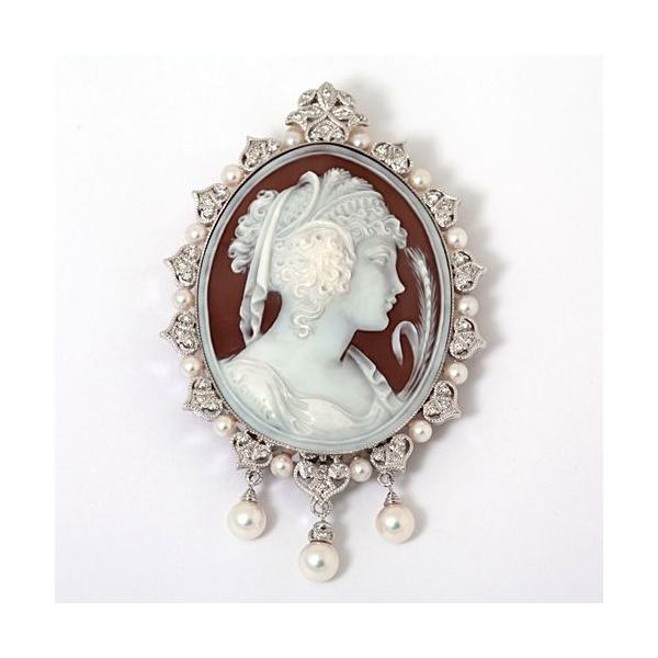 小春日和様k18WGシェルカメオブローチ＆パルラーティダイヤ付