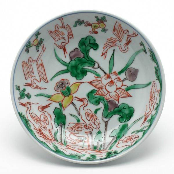 九谷焼：南京赤絵蓮鷺文皿・須田菁華 《小皿・14.8cm》 : 和食器の愉し