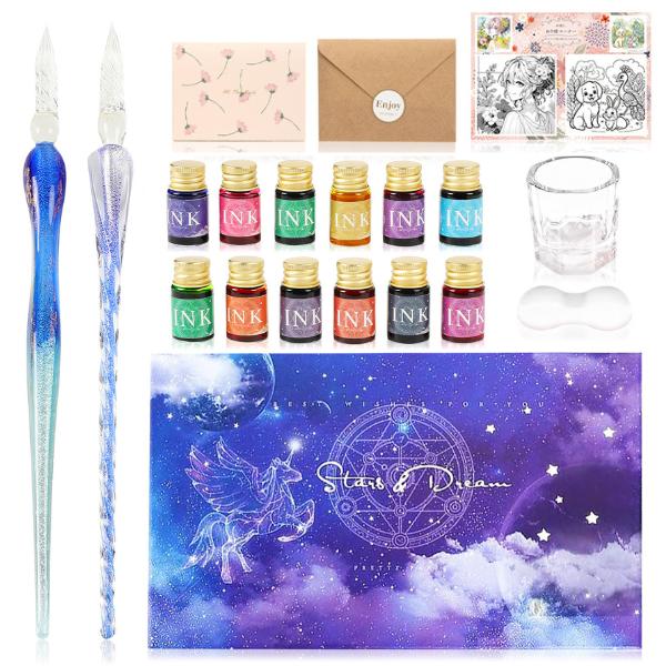 tegning ガラスペン 25点セット インク12色 ペン2本 レター付き アート