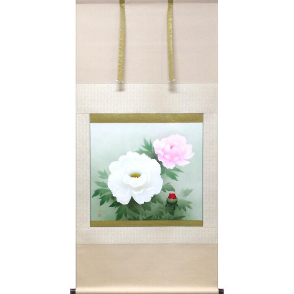 美品 掛け軸 静湖作 菖蒲図 共箱 太巻き付 季節掛け 美品 掛け軸 静湖