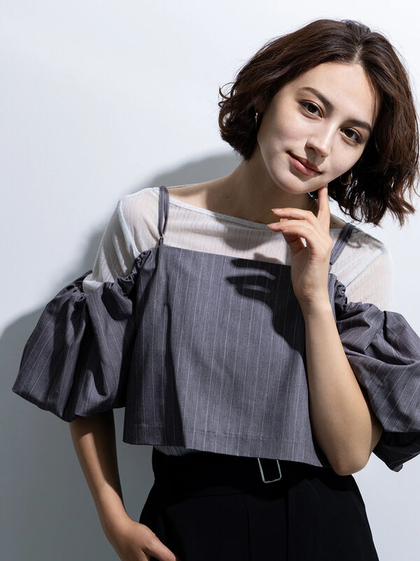 ストライプ オフショル トップス