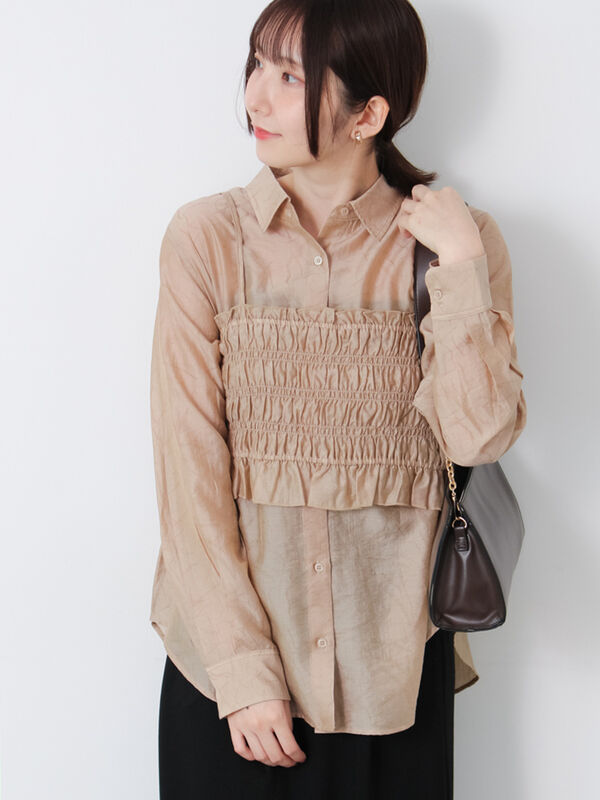 セール】 シアージャガードビスチェセットシャツ（ブラック/モカ