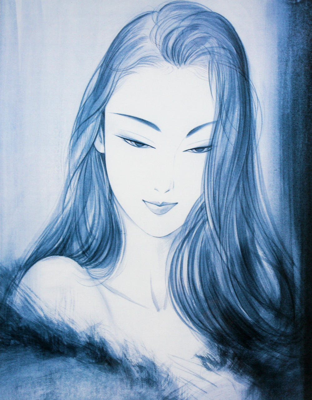 鶴田一郎 まなざし 美人画 モノクロ アートポスター 美品送料込】鶴田