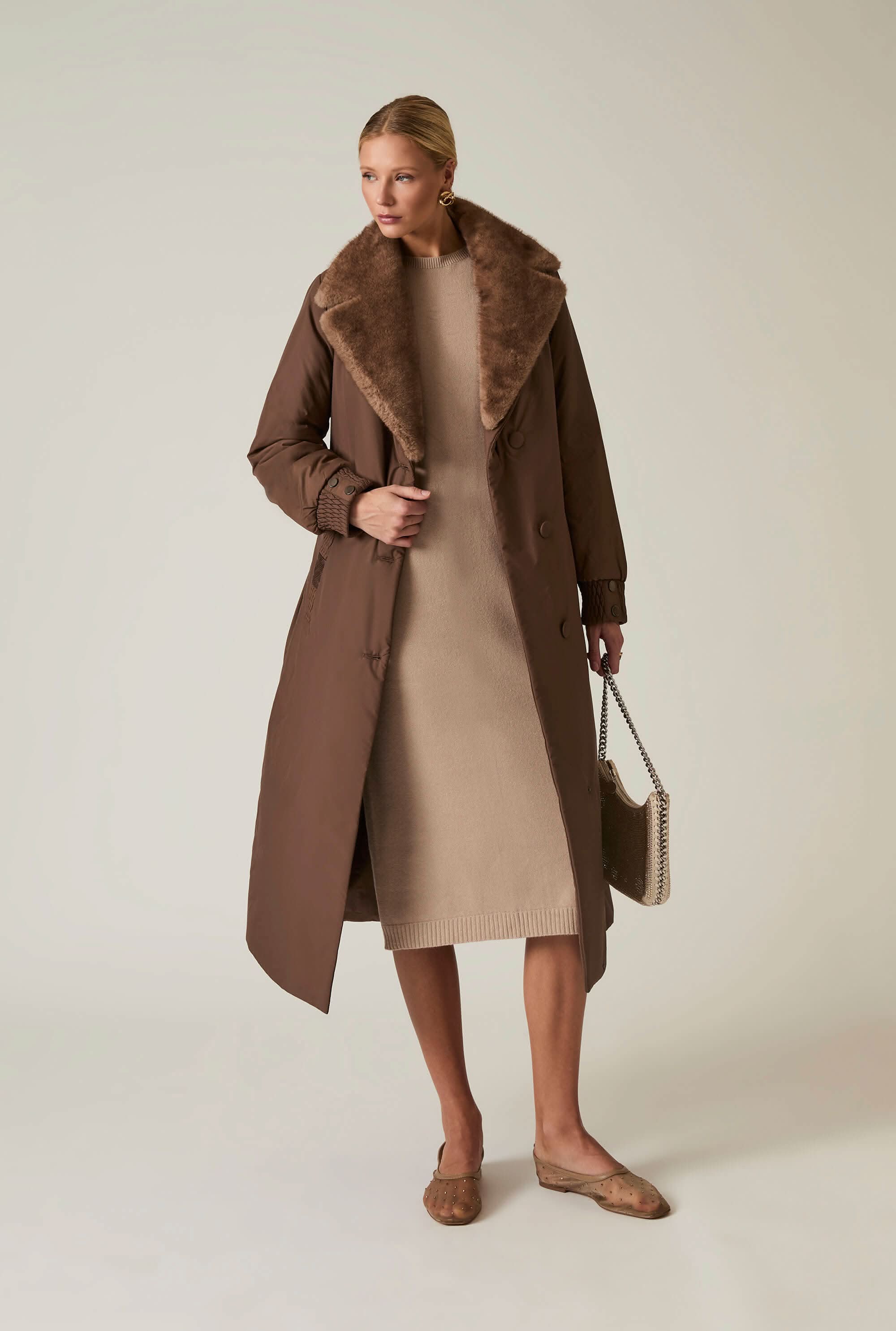 Brown Padded Faux Fur Coat | Warm and Stylish Women's Outerwear