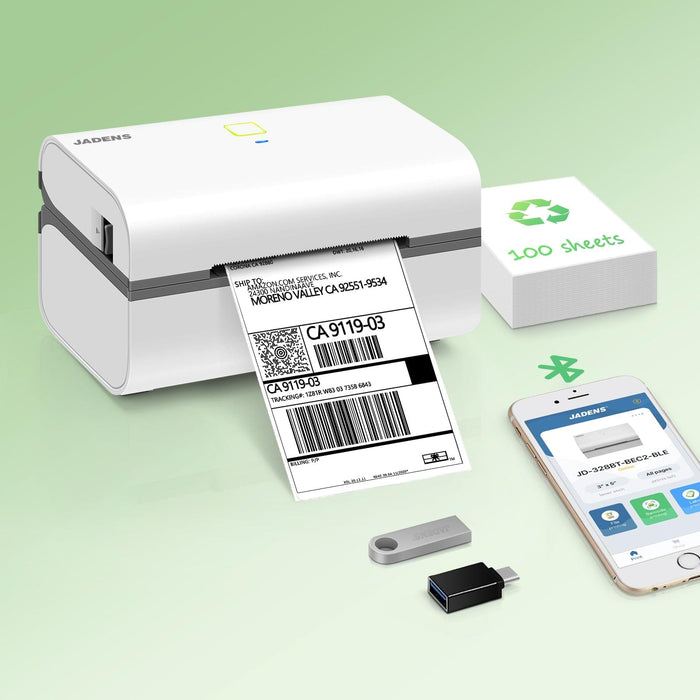 JADENS 328BT Bluetooth Shipping Label Printer White for 3x5 inch label
