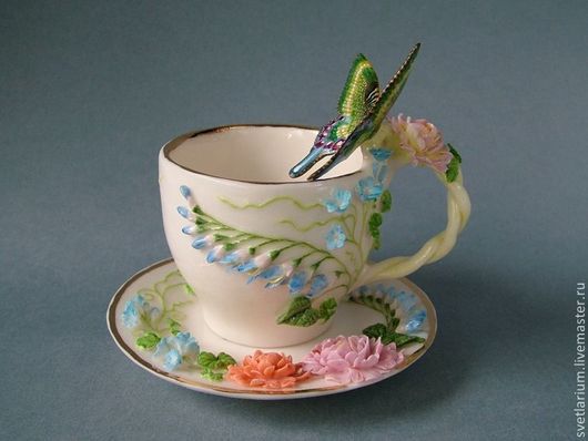 アンティーク カポディモンティ 手描手彩色 天使ティーカップ2客セット