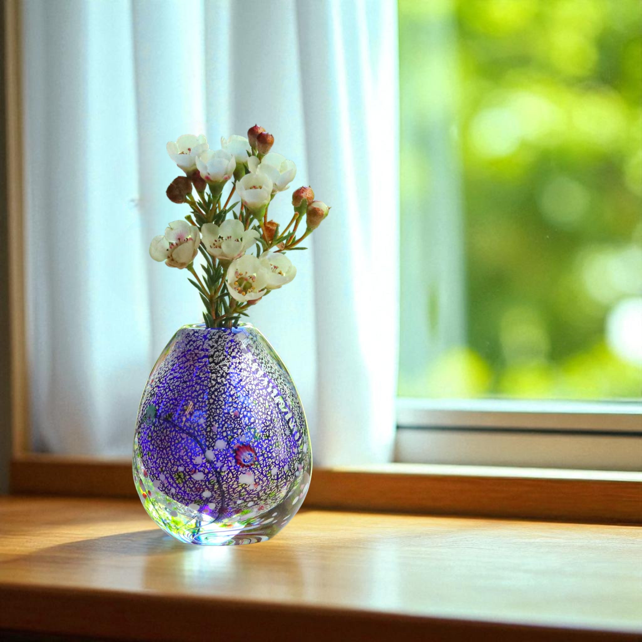 オールドモーゼル 花瓶 クリスタルガラス 金彩パチネ コバルトブルー