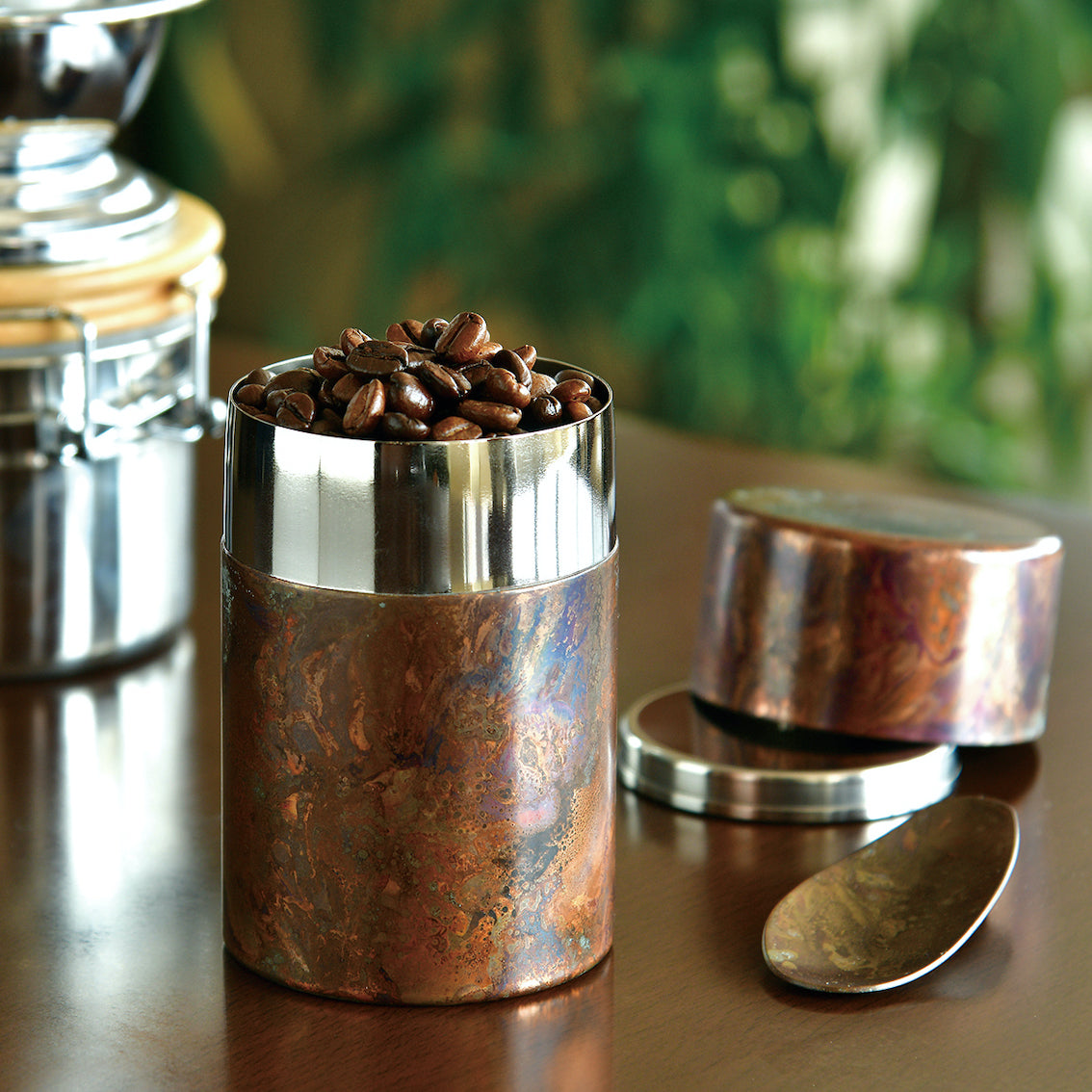 銅製 鎚起銅器 玉川堂造 松葉刻茶合 共箱 漢詩刻茶合 2点 V R4229 銅製