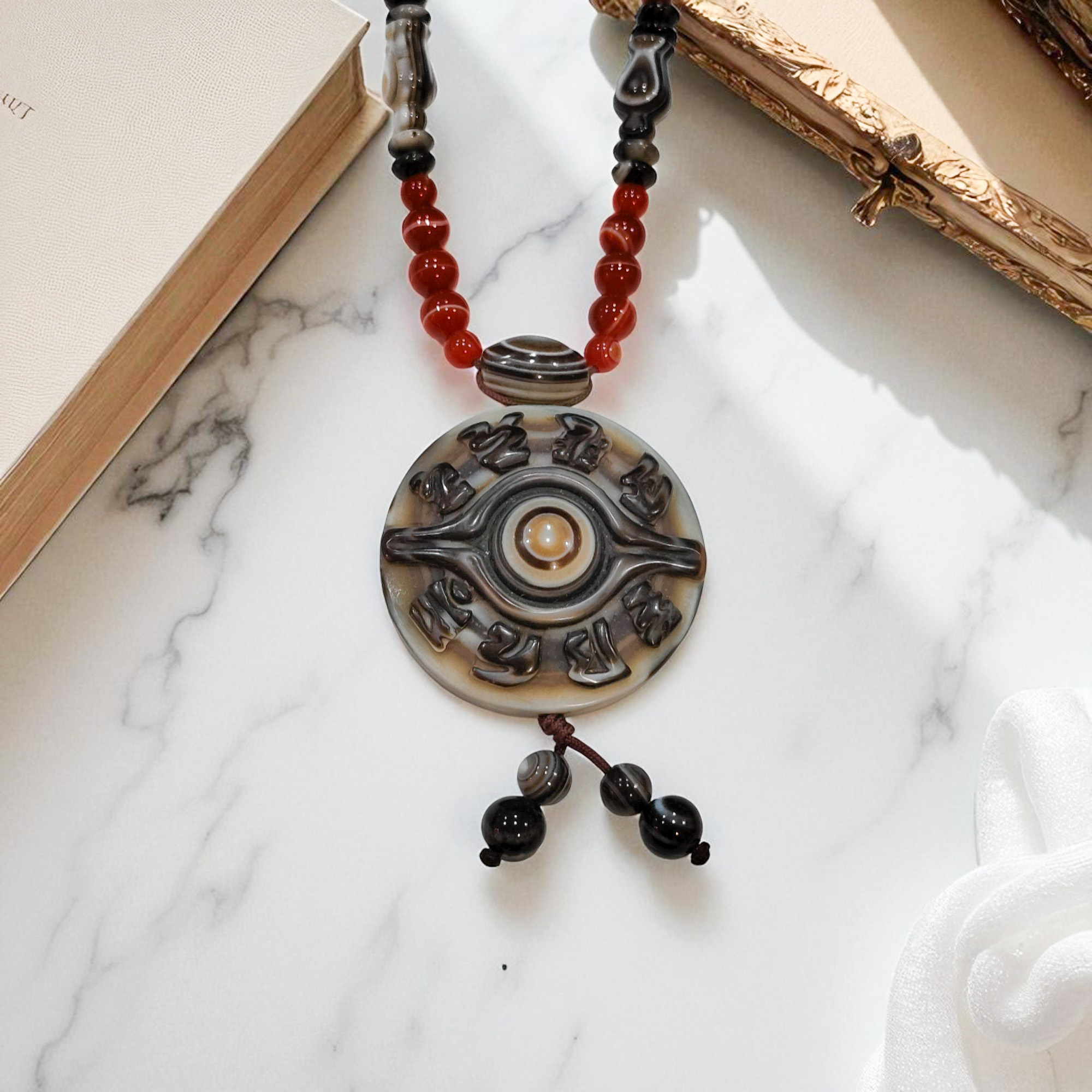 天然瑪瑙雕八吉祥天眼天珠» 振晶店翡翠珠寶