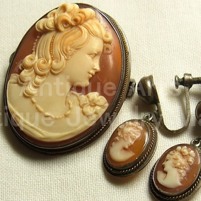 イギリス アンティーク シルバー800貴婦人のコーネリアンシェルカメオ