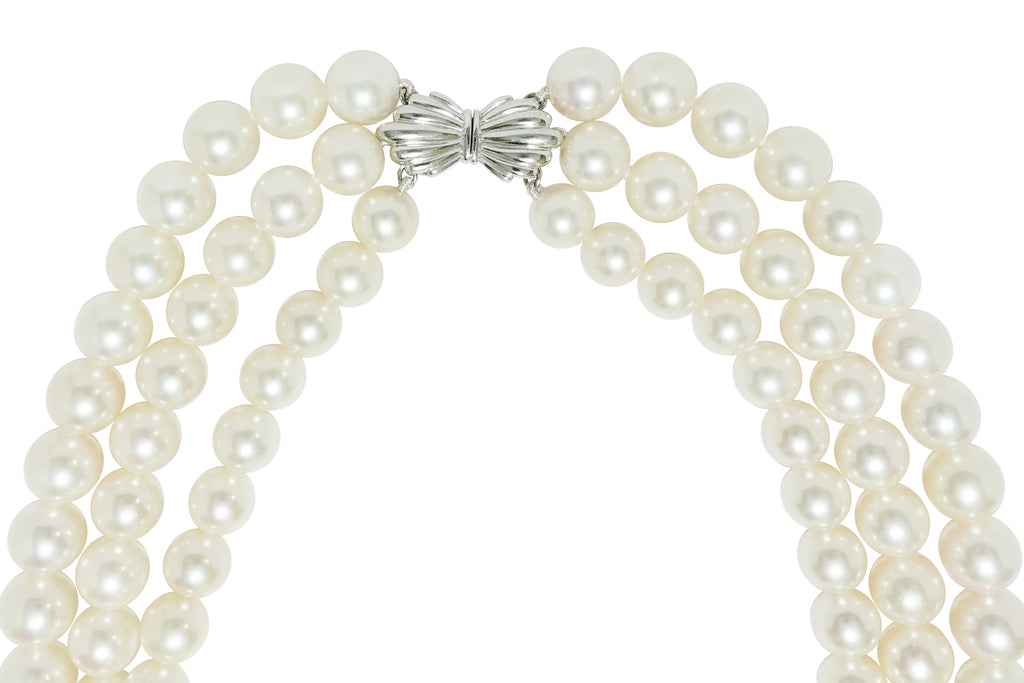 MIKIMOTO 【ミキモト】K18WGアコヤパール3連ネックレス (NO.48487