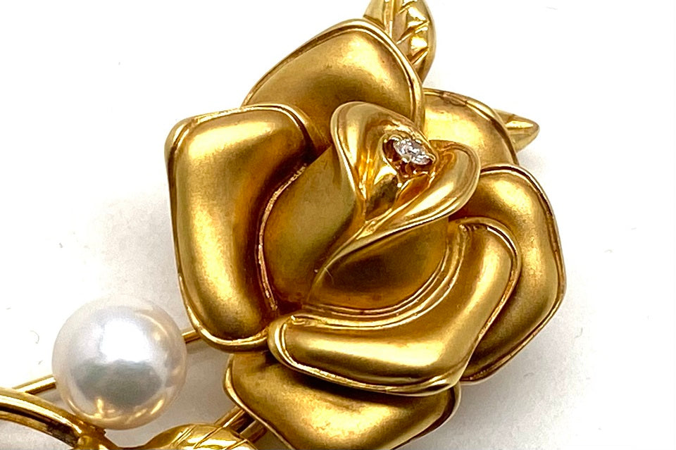 MIKIMOTO 【ミキモト】K18アコヤパール ダイヤモンドブローチ (NO