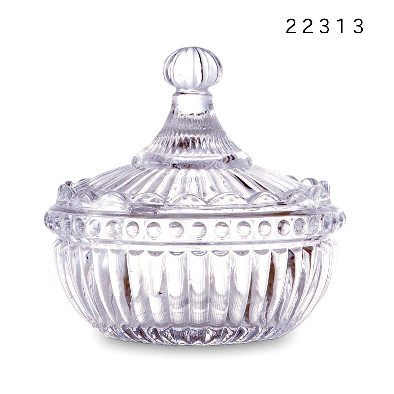 プレスガラス キャンディポット ボンボン入れ シュガーポット 蓋物