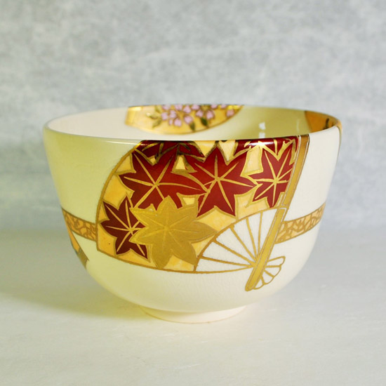 抹茶碗 扇面四季草花 橋本城岳作