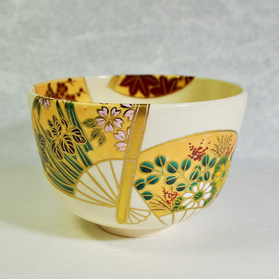 抹茶碗 扇面四季草花 橋本城岳作