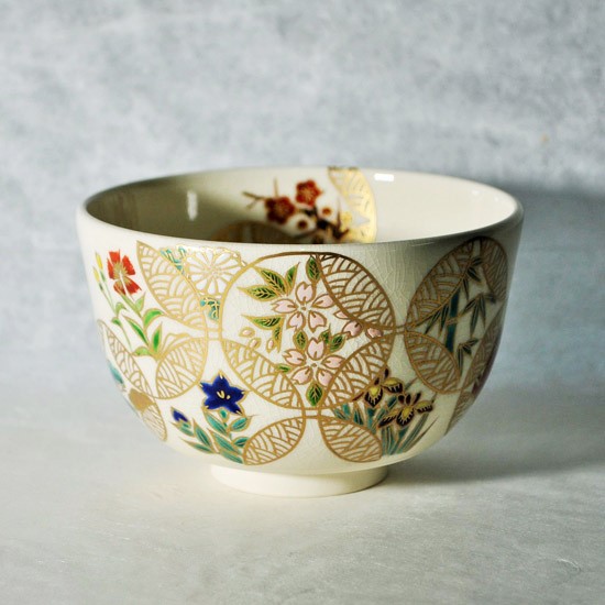 抹茶碗 仁清写 四季七宝つなぎ 円満と繁栄の抹茶碗 橋本城岳作