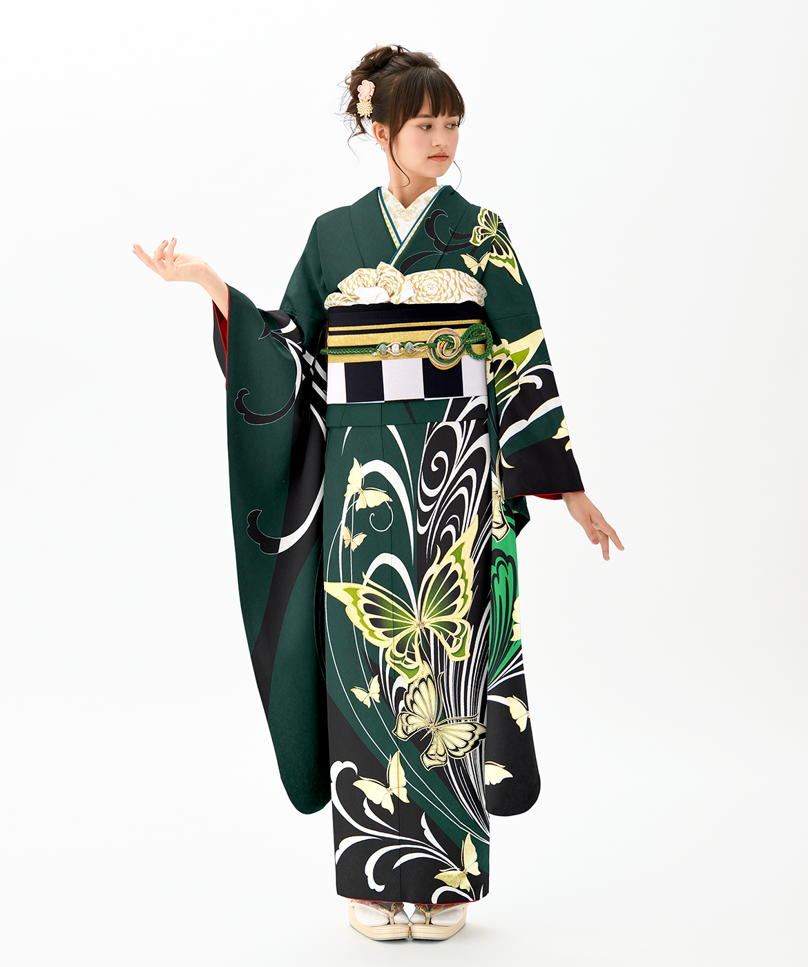 振袖レンタル衣装_64-HAF-B376LLの詳細（緑 モード 大胆）｜成人式の