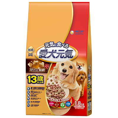 愛犬元気 13歳以上用 ささみ・ビーフ・緑黄色野菜・小魚入り-ユニ