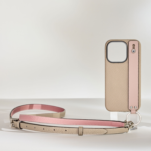 iPhone 15 Pro) ハンドル付き バックカバーケース シュリンクレザー