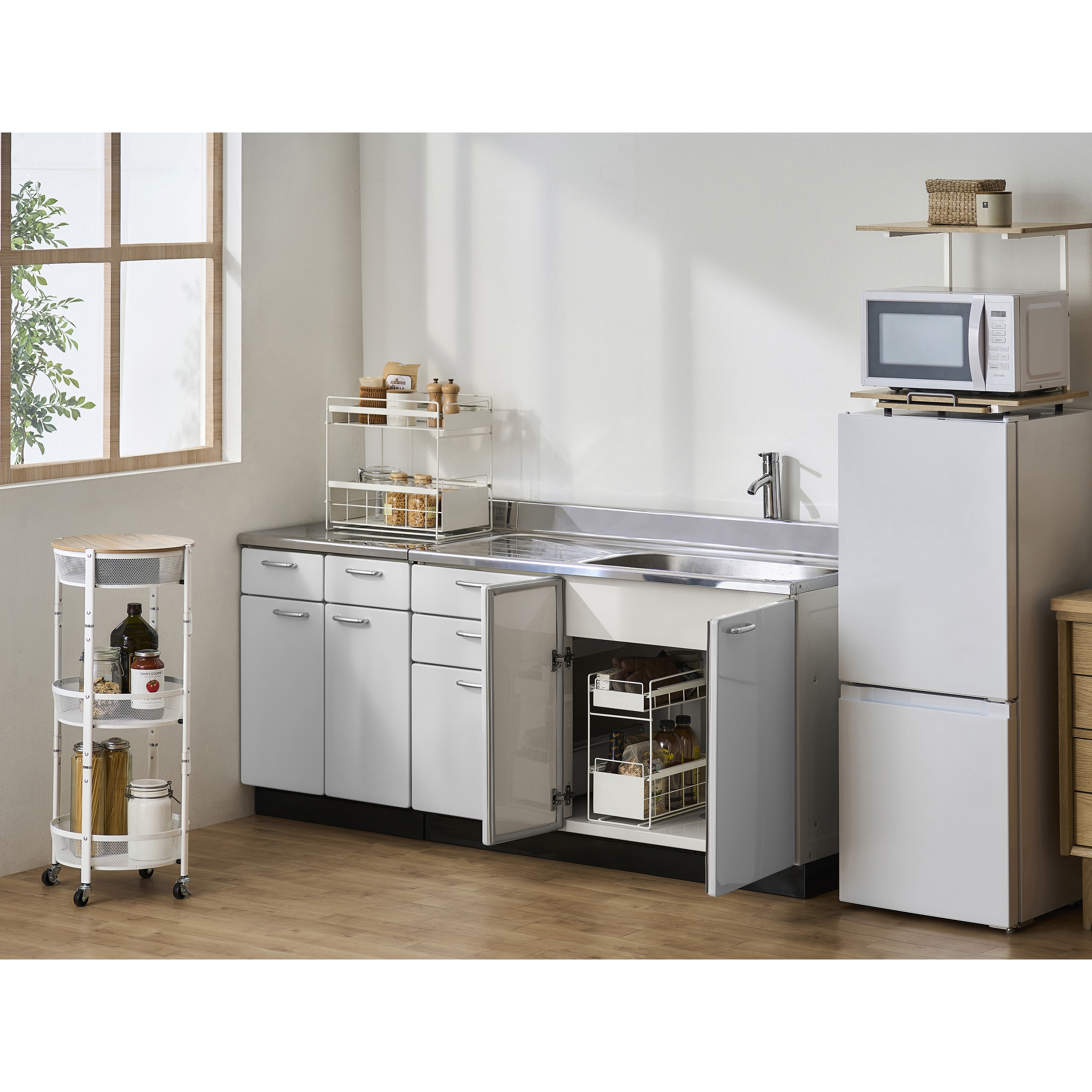 RUR-480R 冷蔵庫上ラック アイリスオーヤマ ホワイト/ライトナチュラル