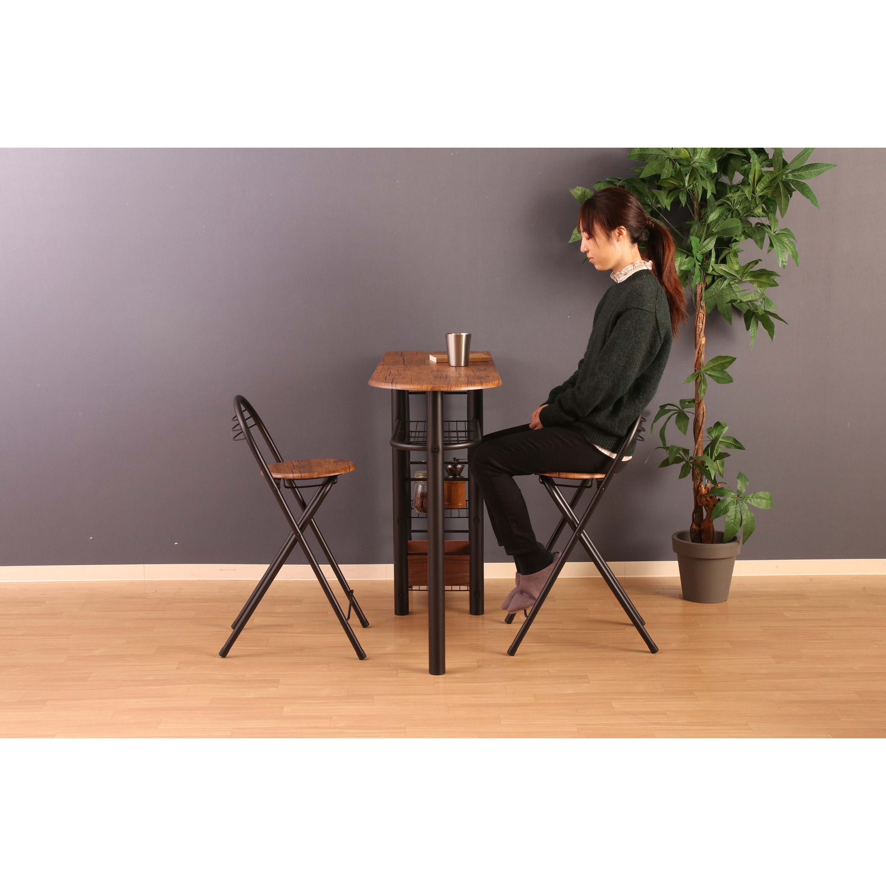 19363 カウンターテーブルチェアセット3点 不二貿易 外寸(幅×奥行×高さ