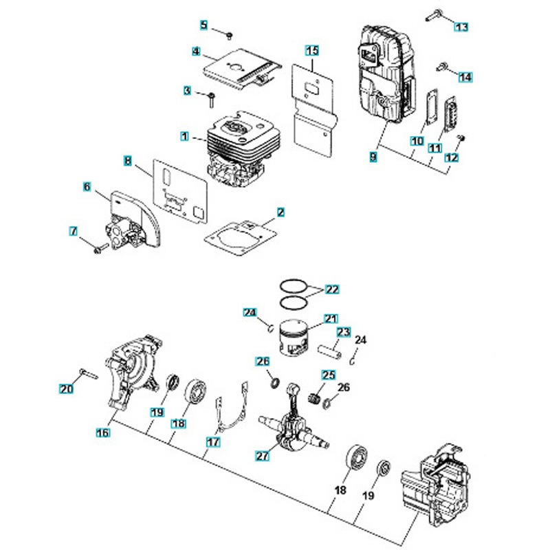 576591601 ゼノア エンジンブロワー EBZ7500 部品 ショートブロック