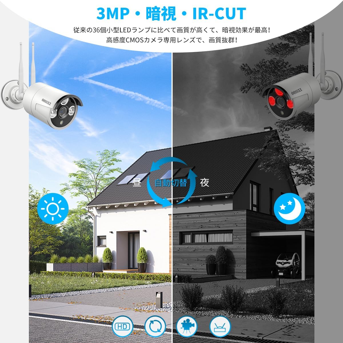 300万画素 ワイヤレス防犯カメラセット4台 1TB HDD内蔵 家庭用 屋外