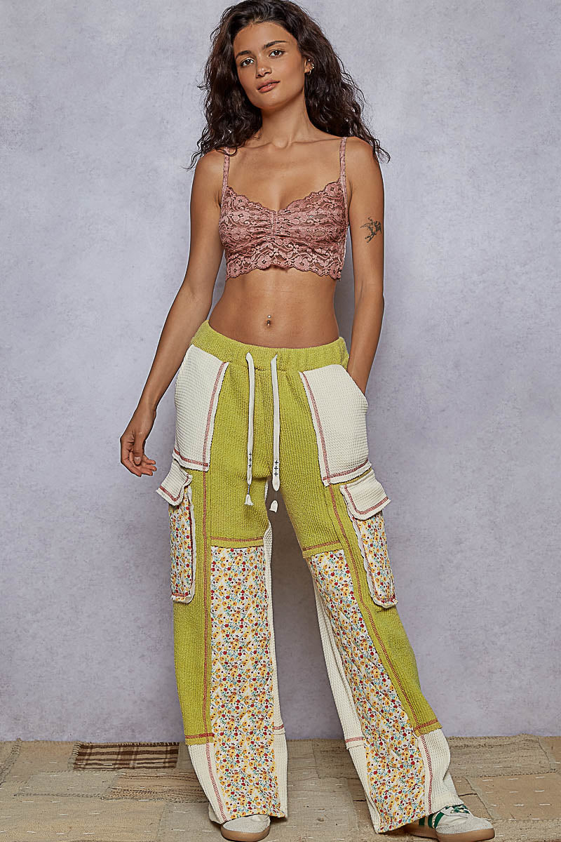 POL Patchwork Wide Leg Pants in Lime Green – June Adel