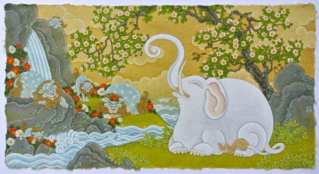 仏教美術 仏像 文殊普賢菩薩 騎青獅子白象 家内 仏堂 茶室 工芸