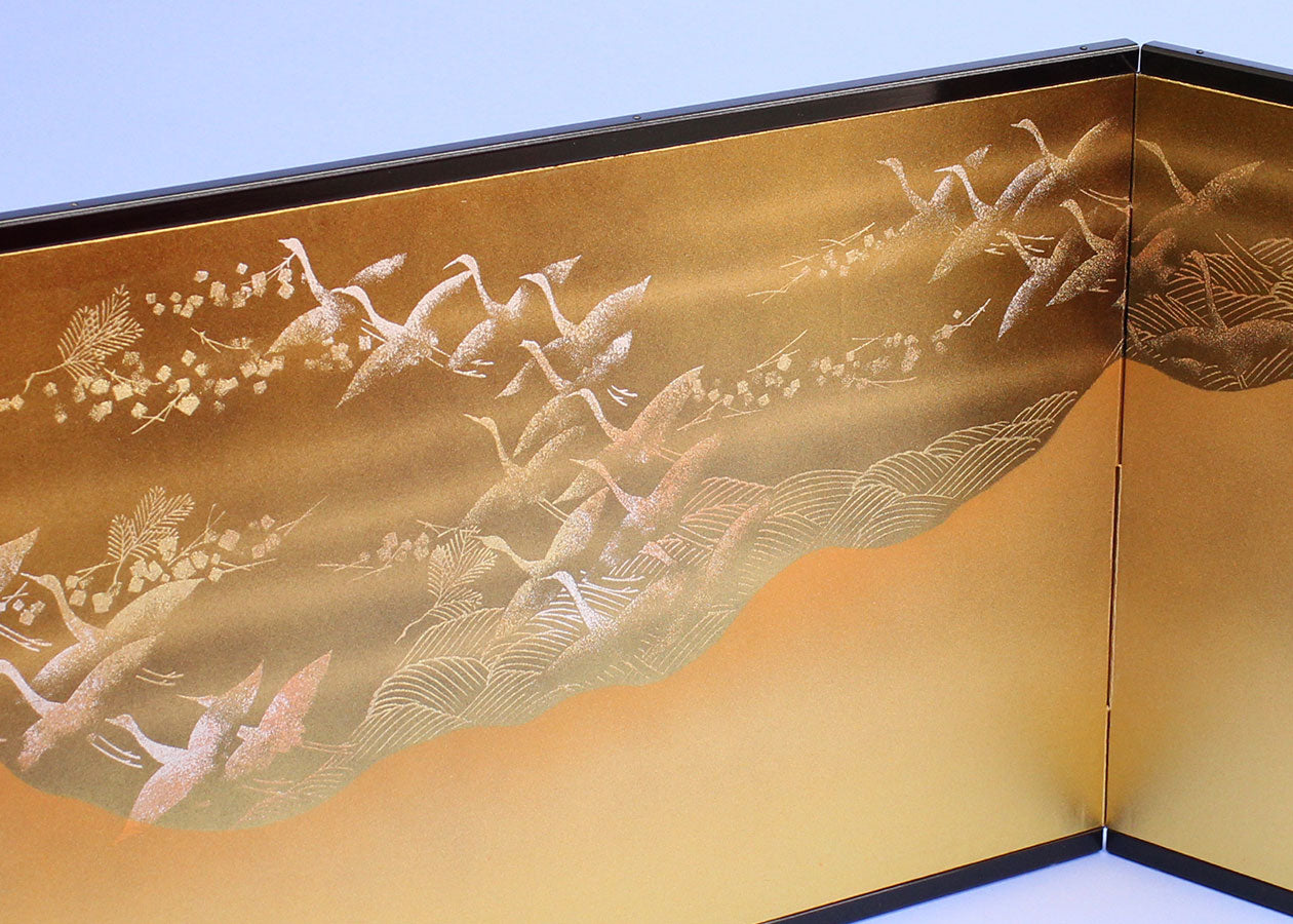 屏風・衝立 高さ39cm 雛人形用 13号 金屏風 三曲本仕立て かすみ連鶴