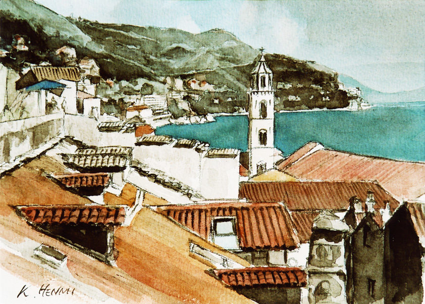 ドブロブニクの風景1／クロアチア｜水彩画作品｜画家 逸見邦三郎