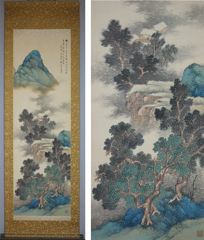 真作】上田萬秋/山水画賛/秋山図/秋景山水図/掛軸/名家伝来/AD-183 真