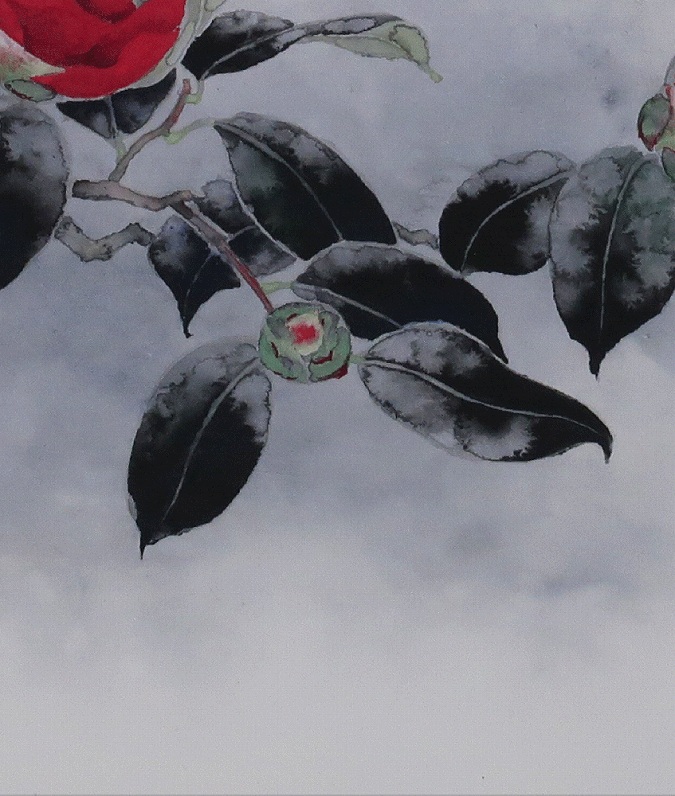 掛軸○ 河出幸之助 『椿』 美品 共箱 二重箱 太巻 肉筆 【日本画】