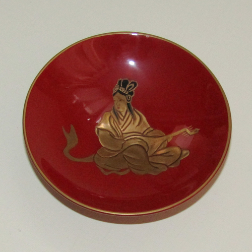 時代根来 朱塗 山水人物蒔絵 杯 盃 在銘 共箱 C 9394 時代根来 朱塗