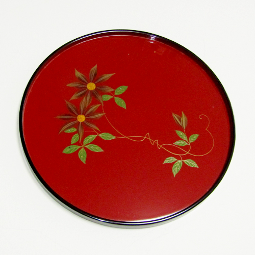 輪島塗 丸盆 (大) -風車草の蒔絵仕上げ- [内面朱色/外面黒色]｜輪島市