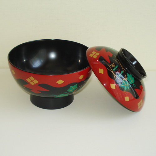 輪島塗 吸物椀 蓋付 朱塗 桐模樣 今百 10個 輪島塗吸物椀蓋付朱塗桐