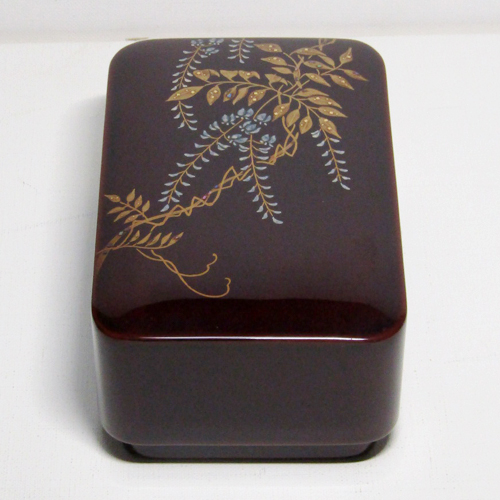 輪島塗 宝石箱 角形 被せ蓋式 -藤の高蒔絵仕上げ- [内面黒色/外面朱