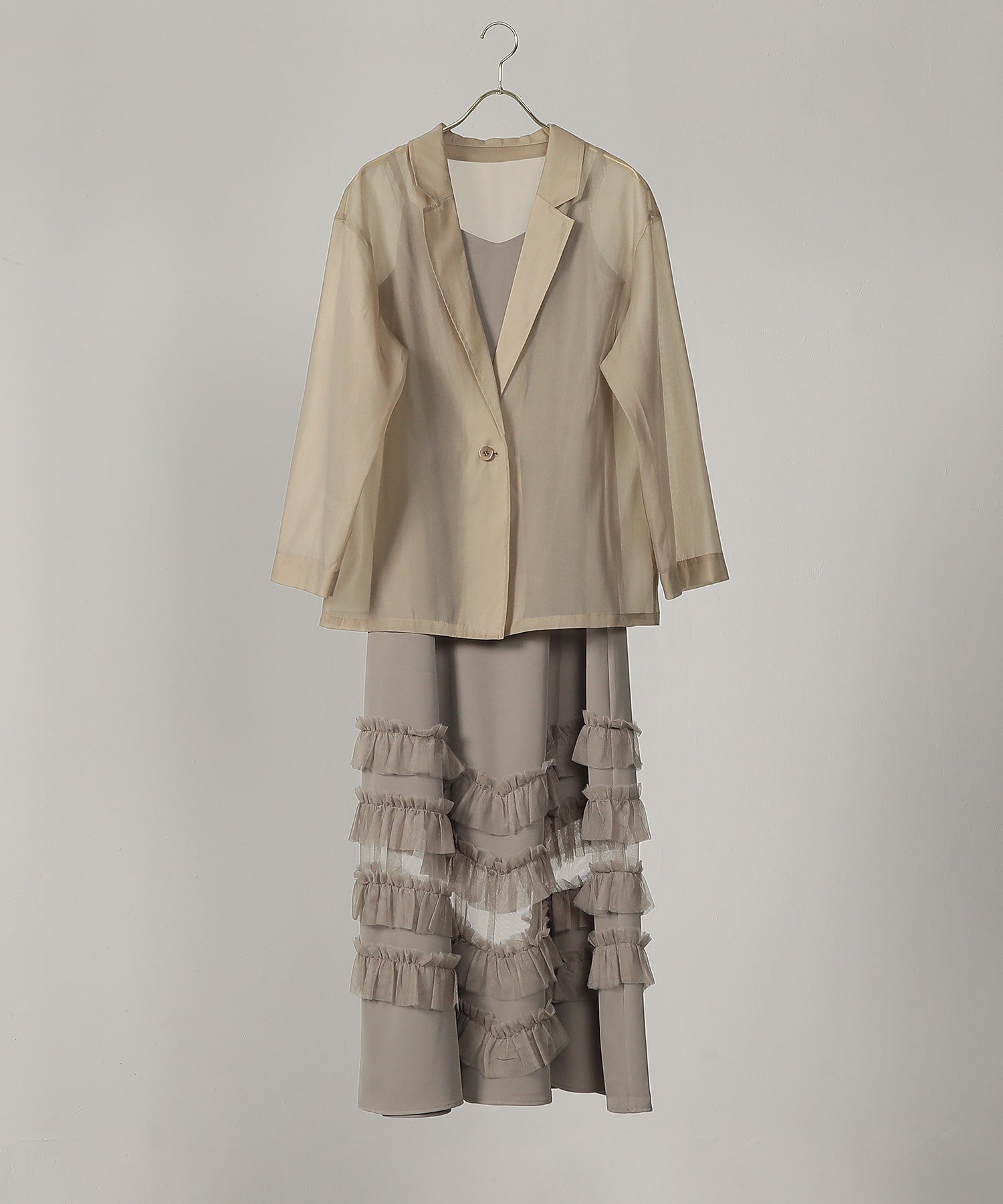 裾フリルキャミワンピース シアージャケット 2点セット ドレス