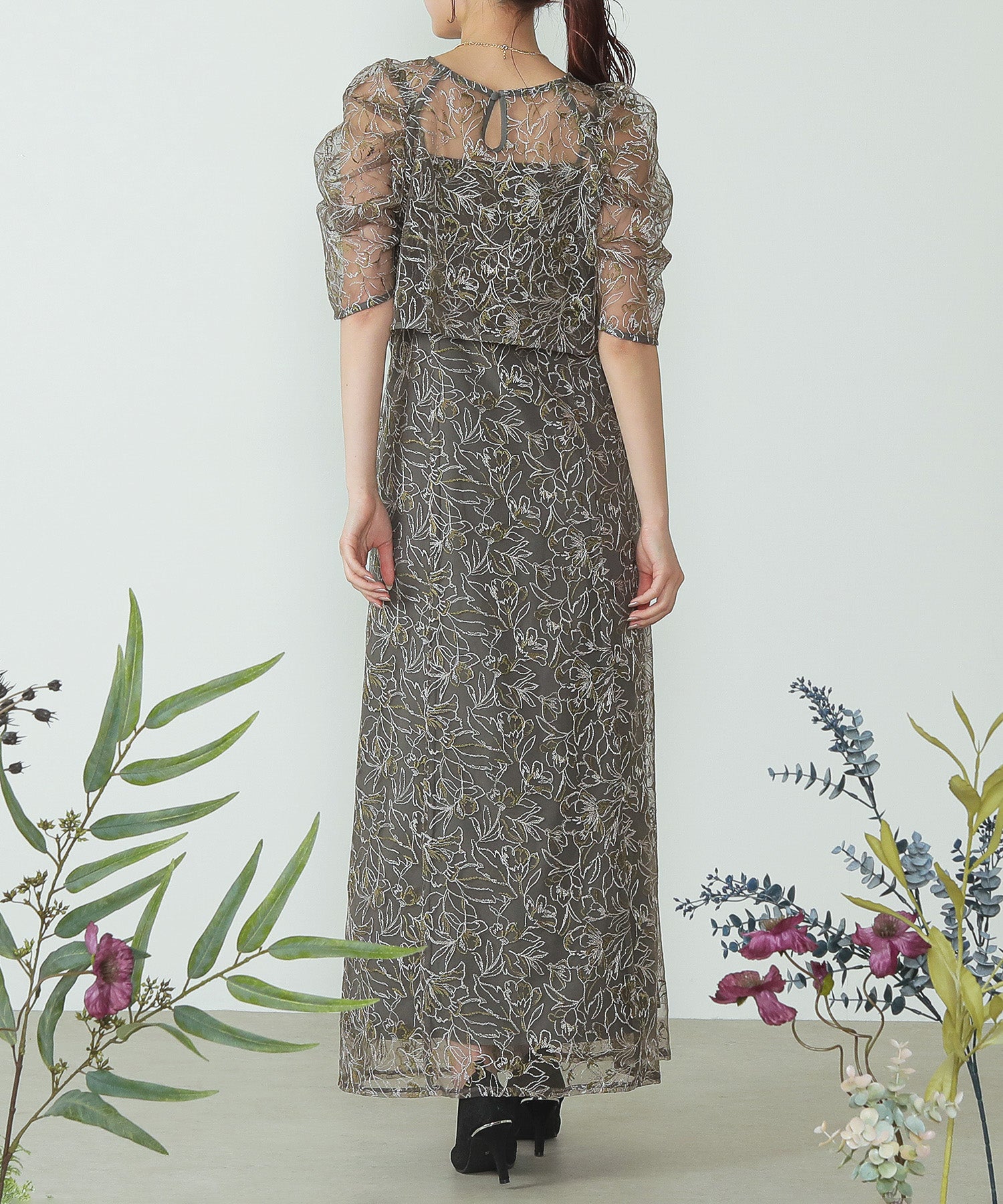 花柄刺繍 レースボレロ キャミワンピース 2点セット ドレス