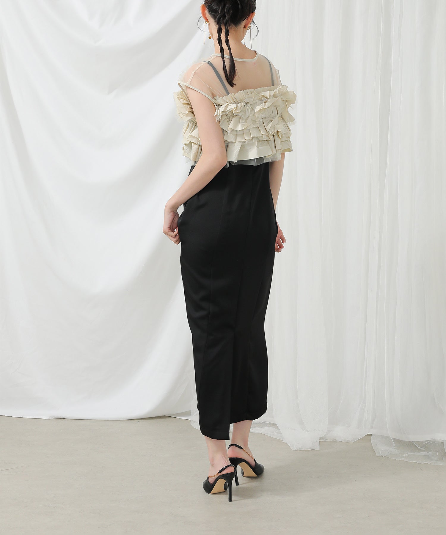 フリルベスト シアートップス キャミワンピ ドレス 3点セット