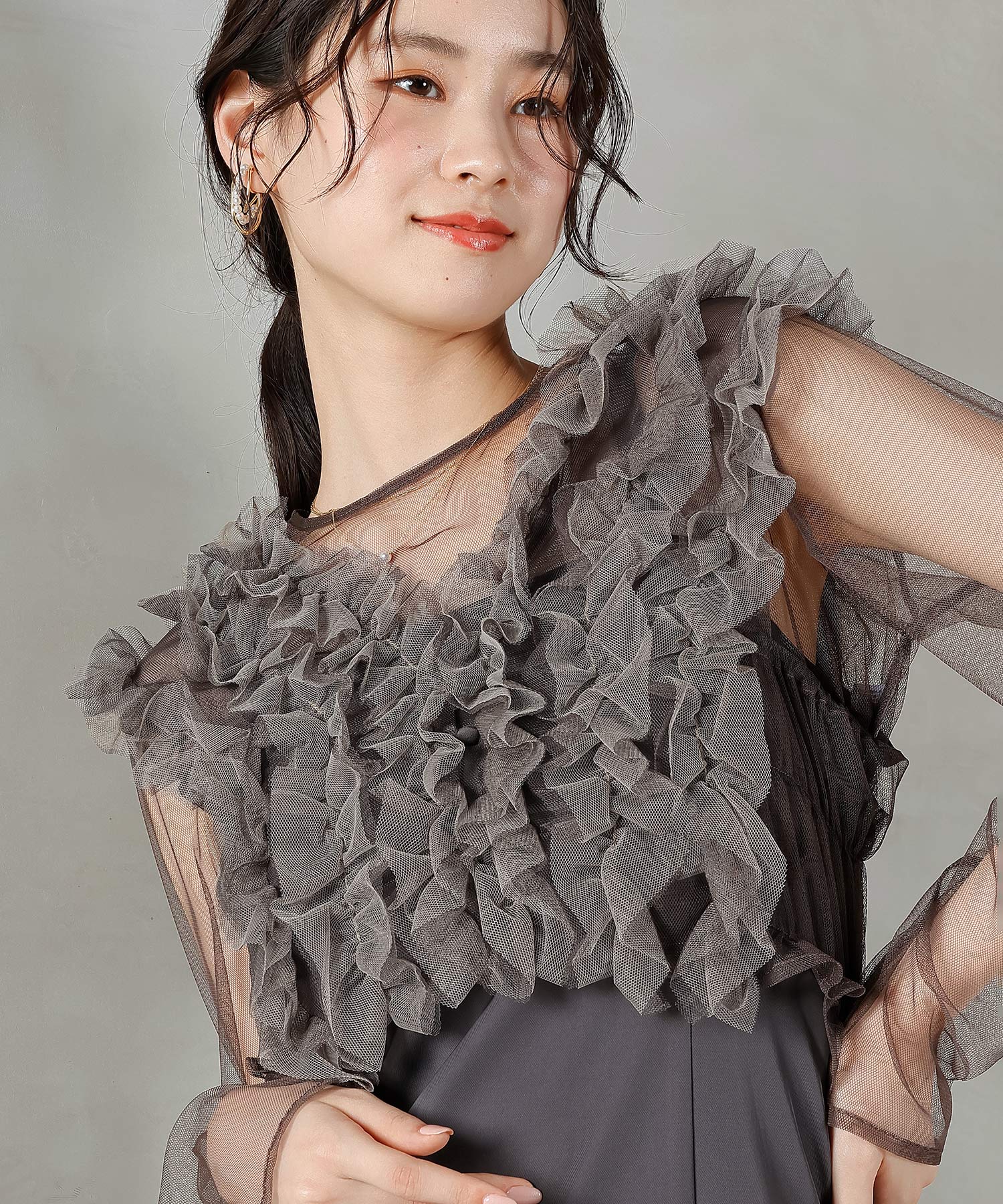 チュール フリル ベスト シアー トップス ワンピース 3点セット