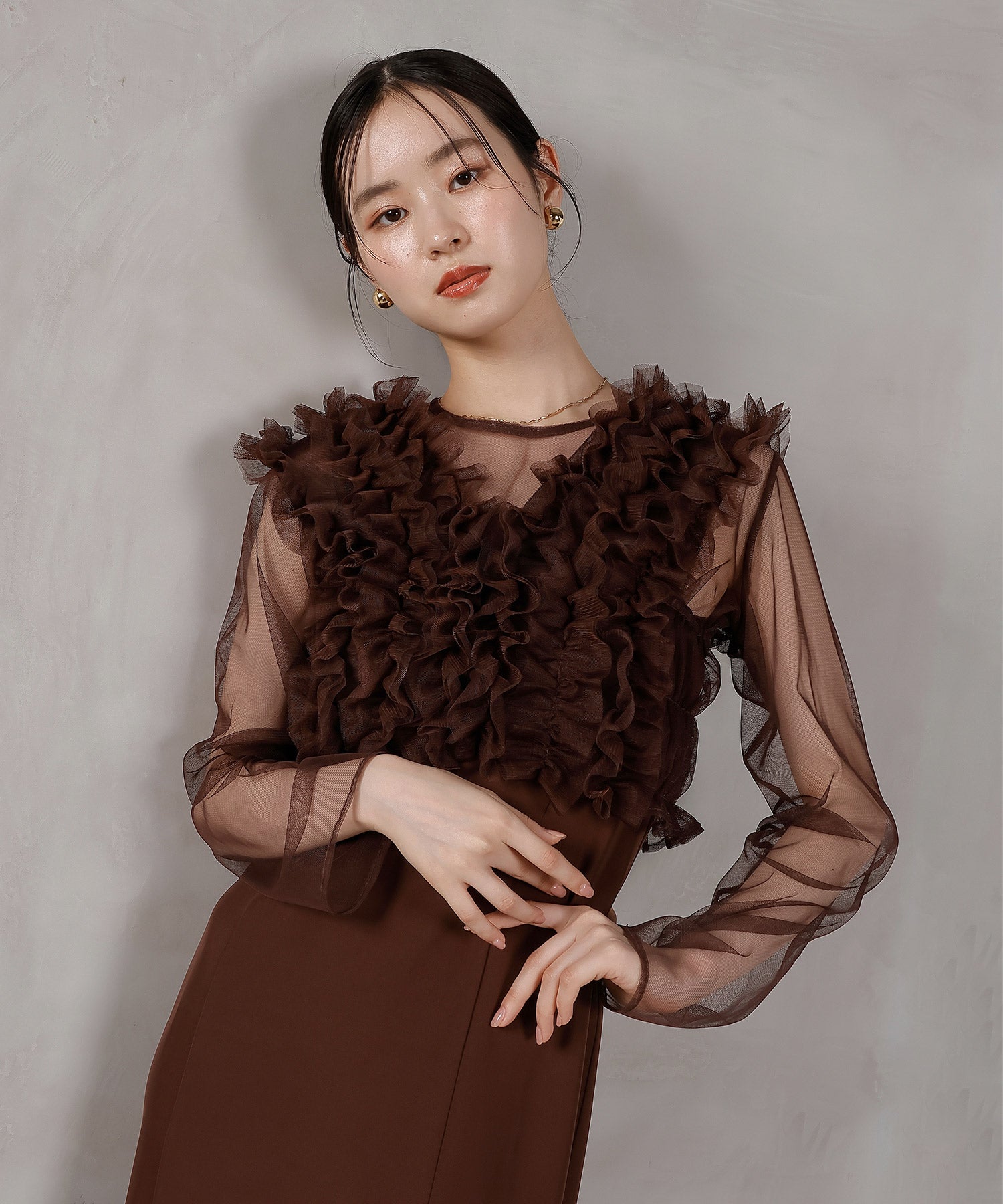 チュール フリル ベスト シアー トップス ワンピース 3点セット