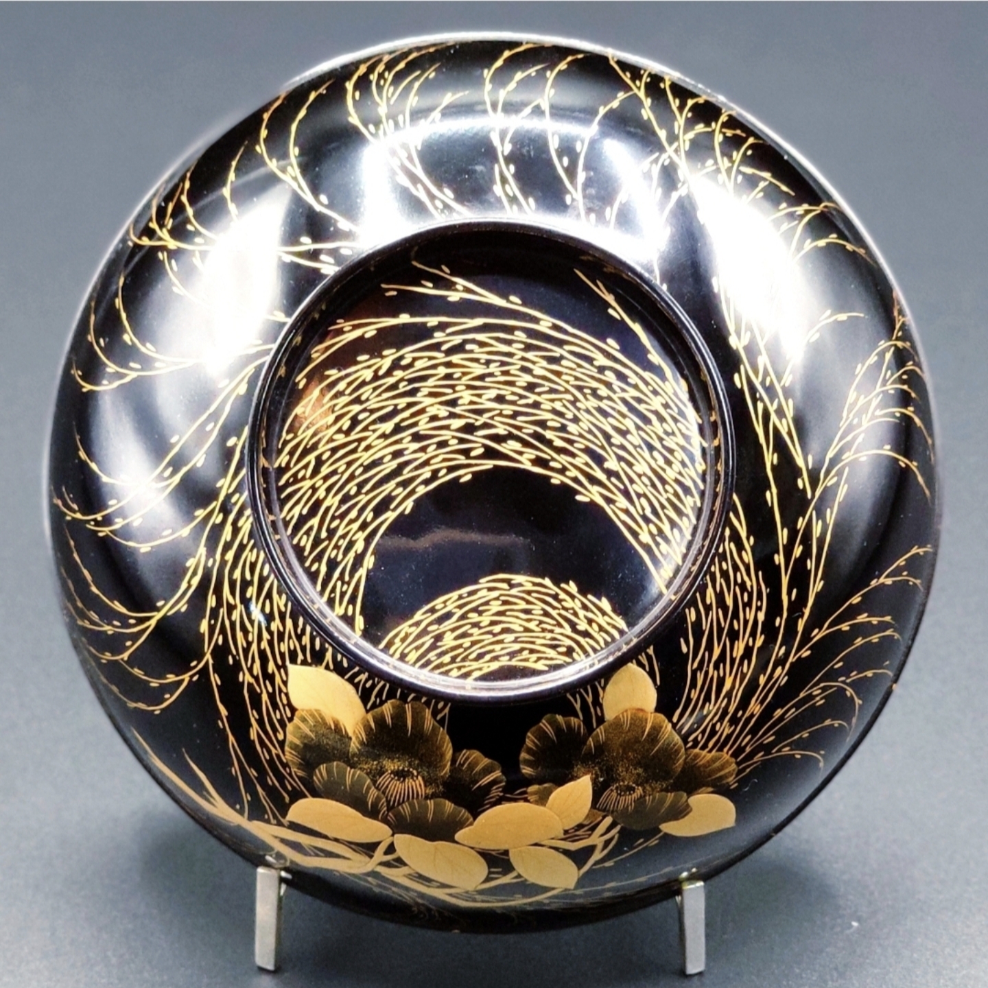 CM353時代蒔絵椀 竹に鶏金蒔絵 平椀三客 木製 ⁄(検) 輪島塗